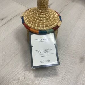 Threshold Woven Lidded Catchall in Natural with Blue, Green, Orange and Red Trim